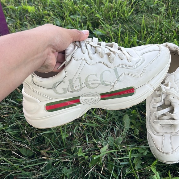 Gucci Rhyton Gucci Logo Leather Sneaker Ivory 500877  8 03H size 8 - Picture 1 of 13